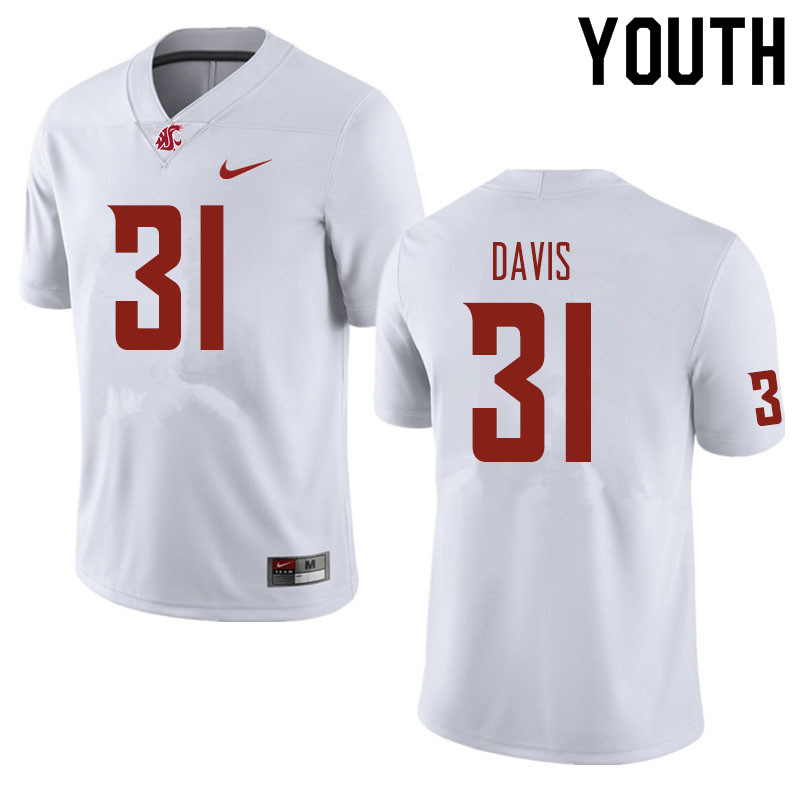 Youth #31 Trey Davis Washington State Cougars Football Jerseys Sale-White